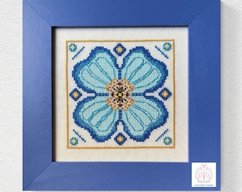 Cross Stitch Chart | Himalayan Blue Poppy Floral Pattern | Printable Digital Download Product