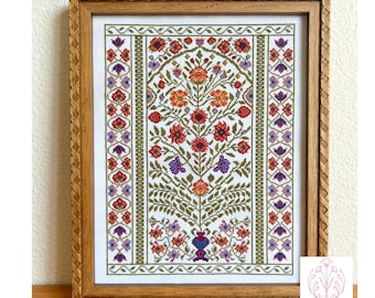 Mughal Floral Cross Stitch Pattern: Nur's Paradise Garden (PDF Downloadable Chart)