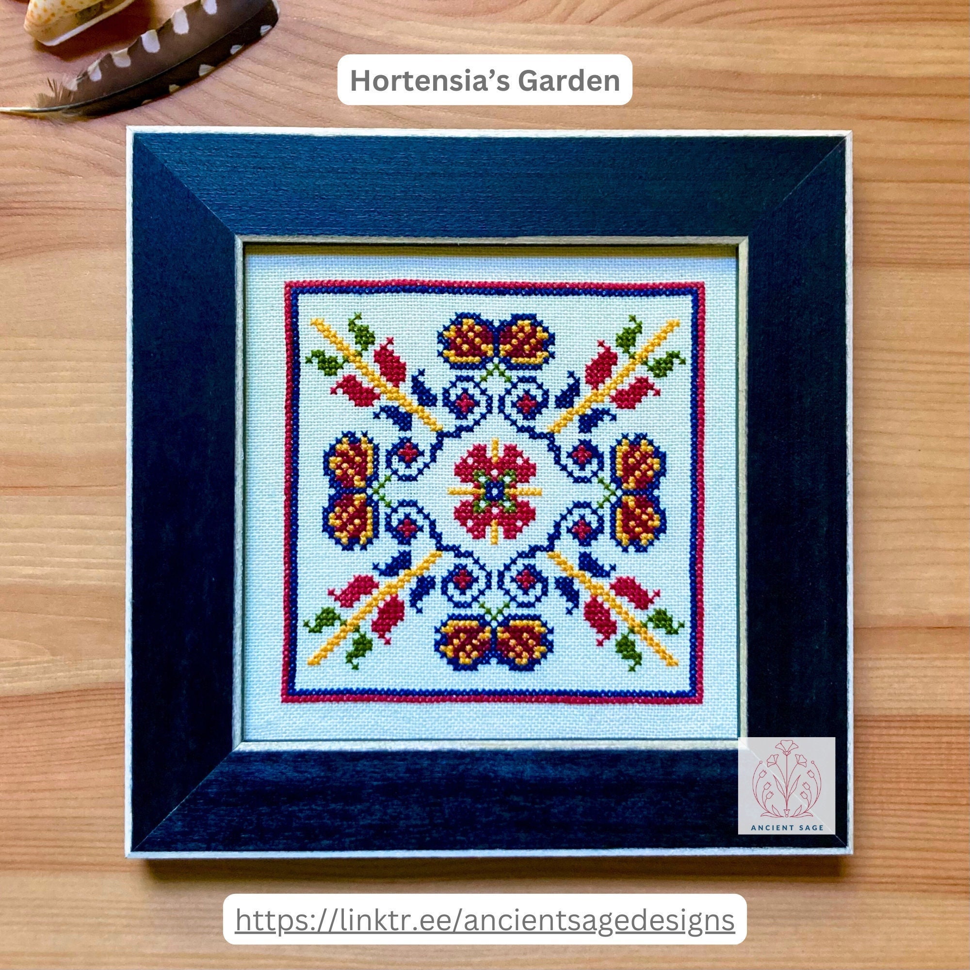 Geometric Floral Cross Stitch Pattern | Hortensia’s Garden | Digital Download Printable Product | Gift Idea