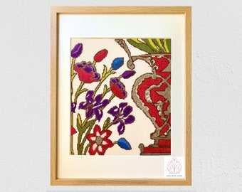 Mughal Indian Floral Vase Cross Stitch Sampler Pattern (Digital Download)