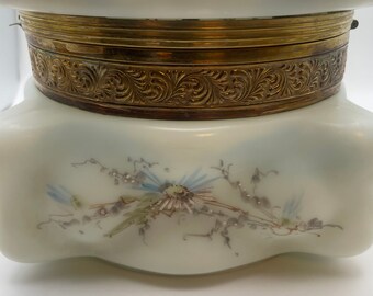 Antique French Art Glass Egg Crate Wave Crest Box Hand-Painted with Blue Daisies