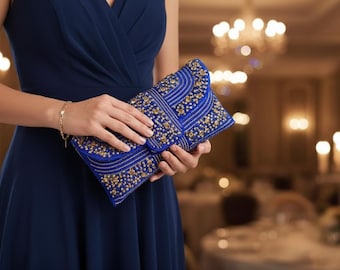 Navy Blue Bag Beaded Clutch Special Occasion Bag Mother of Bride Wedding Party Crystal Purse Date Night Dress Idea Holiday Gift For Daughter