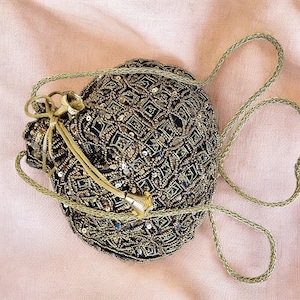 Black Potli Bag Gold Beaded & Hand Embroidered Zardozi Clutch Elegant Wedding Black Batwa Party Purse Black Drawstring Bag Gift For Teenager