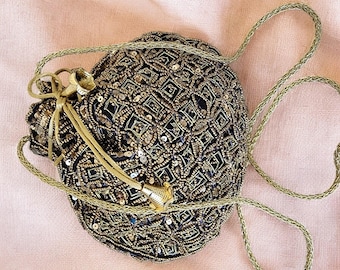 Black Potli Bag Gold Beaded & Hand Embroidered Zardozi Clutch Elegant Wedding Black Batwa Party Purse Black Drawstring Bag Gift For Teenager