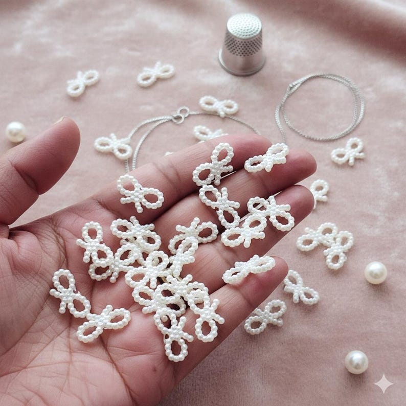 Pearl Bow Table Decor for Wedding Reception Bridal Shower Engagement Party Table Scatter Romantic Event Centerpiece Accent Mini Bow Charm image 9
