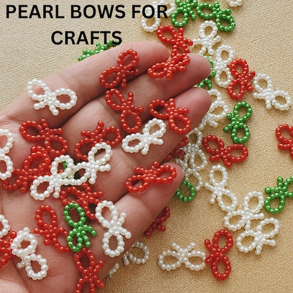 Christmas Bow Embellishment Small Pearl Accessory Craft Supply Holiday Decoration Piece Handmade Tiny Festive Accent Scrapbook Card Making