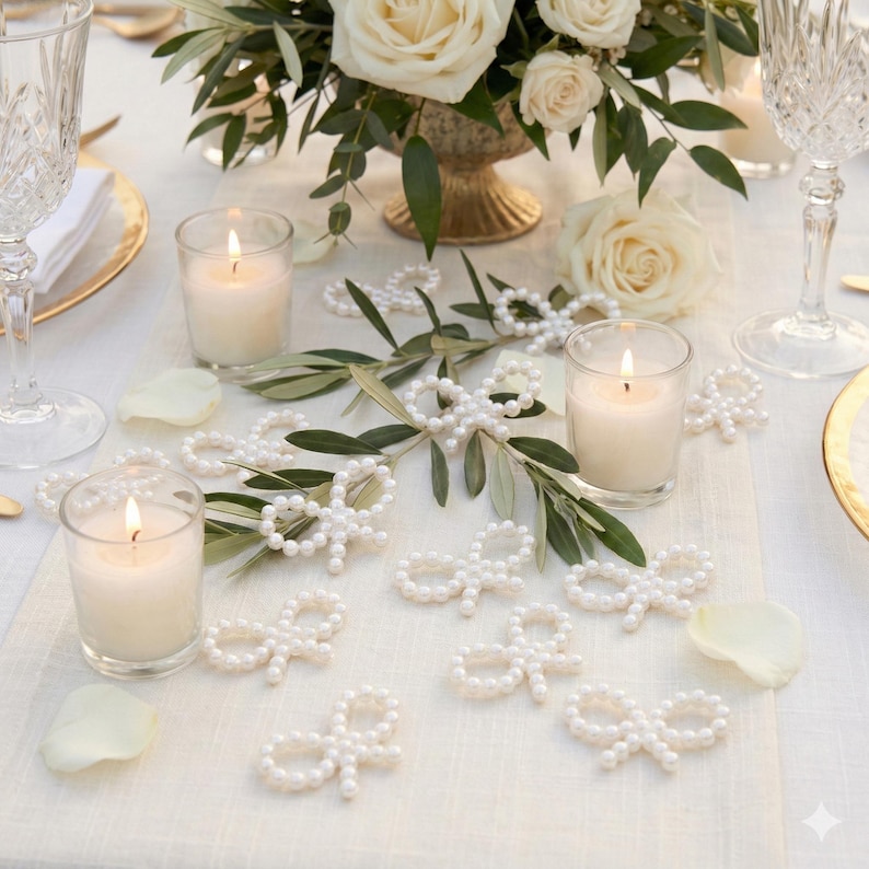 Luxury Ivory Bow Embellishments for Coastal Celebration Tables, Timeless Love Theme, Welcome Event, Bridal Brunch Center Accents
