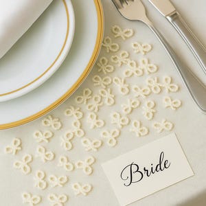 Pearl Bow Confetti Wedding Scatter Table Accent with Dahlia Centerpiece Decor