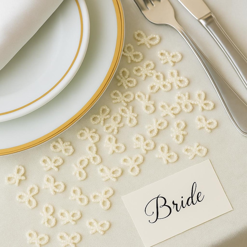 Pearl Bow Confetti Wedding Scatter Table Accent with Dahlia Centerpiece Decor