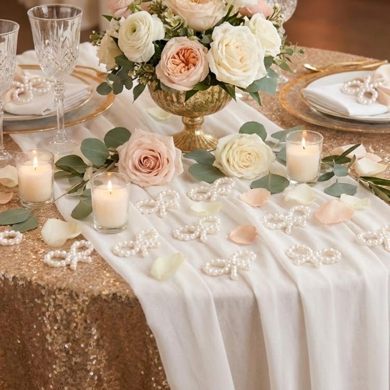 Ivory Beaded Ribbon Accents for Garden Party Tablescape, Vintage Romance Theme, Bridal Luncheon, Sweetheart Head Table Embellishments