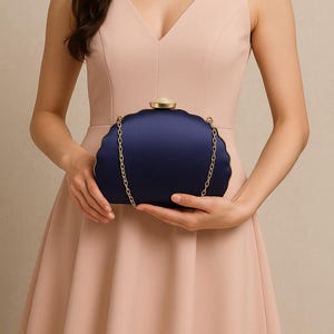 Navy Blue Purse Scalloped Clutch Purse For Mother Of Bride Bag Gold Chain Evening Bag Green Clutch Bag for Wedding Guest Formal Party Bags