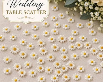 Mini Daisy Wedding Table Decor  White Flower Table Scatter Garden Reception Centerpiece Accent Tiny Floral Confetti 0.35 Inch Daisy Charms