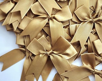 Gold Satin Ribbon Bow for Gift Wrapping Wedding Decor Party Favor DIY Crafts Luxury Pre-Tied Bow for Holidays Birthday Baby Shower and Event