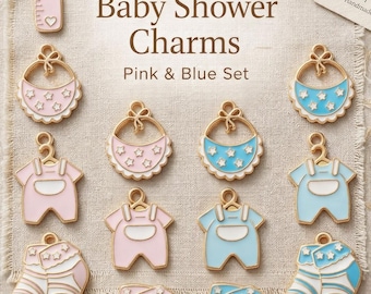 Baby Shower Enamel Charms Pink Blue Infant Charm For Necklace Making Bottle Bib Shape Pendant Baby Girl Onesie Favor Baby Boy Craft Supply