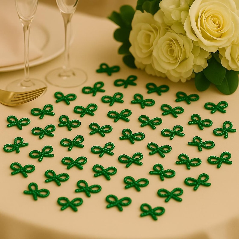 Small Green Pearl Beaded Bow for Holiday Crafting, Scrapbook Embellishment, Christmas Tree Ornament Decoration, Tiny Sewing and Embroidery Detail, Handmade Plastic Craft Supply for Winter DIY Projects