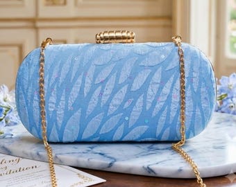 Blue Wedding Guest Clutch Purse Embroidered Evening Bag Formal Cocktail Handbag Elegant Floral Clutch for Wedding Reception