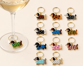Dachshund Wine Glass Charm Dog Lover Wine Marker Dog Mom Gift Party Decor Wine Night Accessory Hostess Gift Girls Night Dinner Party Decor