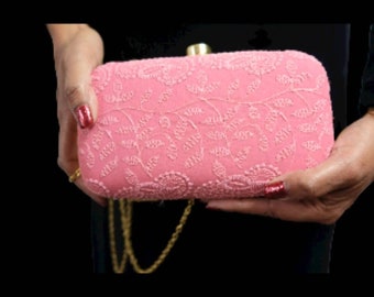 pink evening clutch