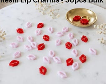 Nail Lip Charm Bulk 50 pack Charms for DIY Craft Kiss Cabochan Supply For Slime Decor Resin Red Lip Embellishment For Phone Case Decoration