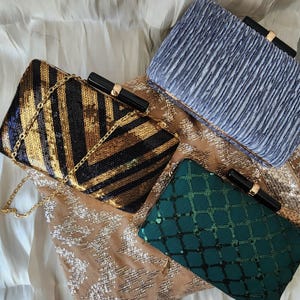 Clutch de noche brillante, bolso formal negro y dorado, bolso de gala verde, bolso de noche plateado, declaración para ceremonia de premios, regalo de lujo, propuesta de dama de honor