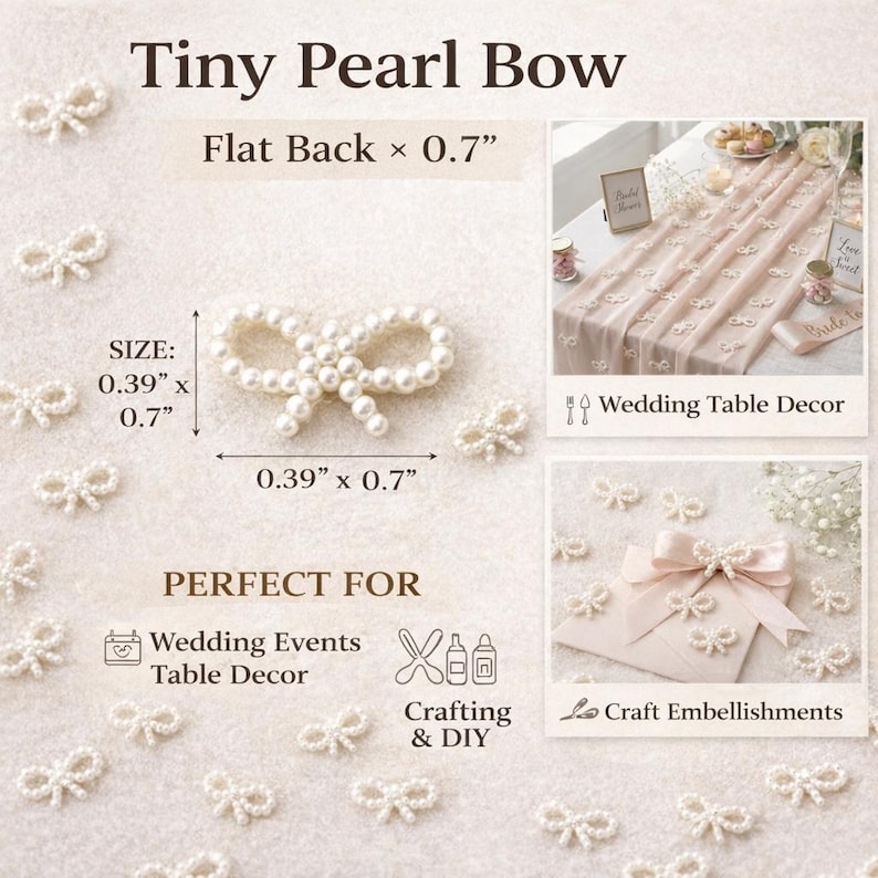 Pearl Bow Table Decor for Wedding Reception Bridal Shower Engagement Party Table Scatter Romantic Event Centerpiece Accent Mini Bow Charm image 6