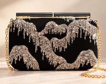 Black clutch for formal event black & silver evening bag for gala party purse for date night bling clutch bag for elegant bride clutch gift