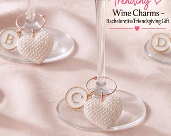 Pearl Heart Wine Glass Charms Wedding Drink Marker Bridal Shower Favor Bachelorette Party Decor Elegant Table Setting