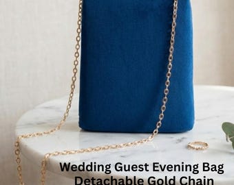 Navy Blue Clutch Bag Blue Bachelorrete Purse For Wedding Guest Bag With Gold Chain Elegant Evening Satchel Bag For Sister Gift For Mom