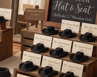 Western Wedding Seating Chart Decor Mini Cowboy Hat Place Card Holders Rustic Guest Name Card Display Cowboy Table Assignment Decoration