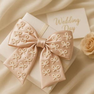Mini Pearl Bows for Wedding Party Table Décor with Neutral Flower Accent