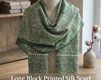 Printed Silk Scarf Lightweight Boho Shawl Cotton Lined Silk Wrap Indian Scarf Bohemian Beach Wraps Birthday Gift for Friend Large Headscarf