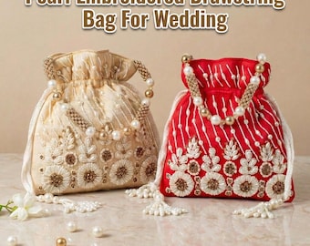 Pearl Beaded Evening Purse Vintage Bridal Accessory Wedding Favor Gift Cultural Fashion Potli Bag Indian Wedding Clutch Elegant Handbag