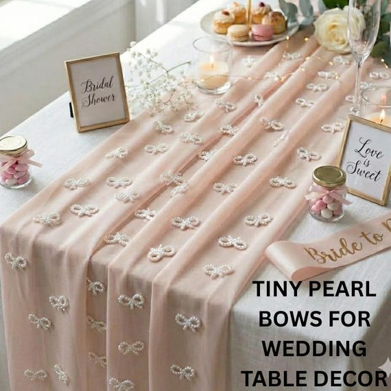 Pearl Bow Table Decor for Wedding Reception Bridal Shower Engagement Party Table Scatter Romantic Event Centerpiece Accent Mini Bow Charm