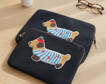 Personalized Laptop Dog Case Cute Dachshund Laptop Sleeve Custom Initial 13 or 15 Inch Laptop Bag for Dog Lover Dachshund Owner Gift Student