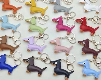 Dachshund Keychain: Faux Leather Puppy Charm Personalized Dog Lover Gift Leather Sausage Dog Bag Charm Purse Accessory Animal Car Keyring