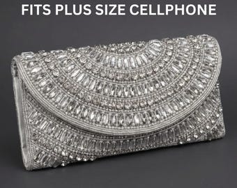 Crystal Beaded Clutch Silver Evening Bag Wedding Guest Purse For Bridal Party Formal Handbag Prom & Cocktail Party Bag Gift for Her Birthday
