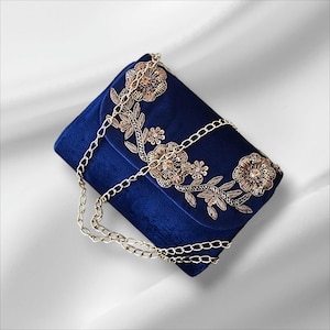 Blue Elegant Clutch Embroidered Royal Blue Purse Sequins Embellished Navy Purse Formal Event Evening Bag Party Clutch Bride Gift For Idea