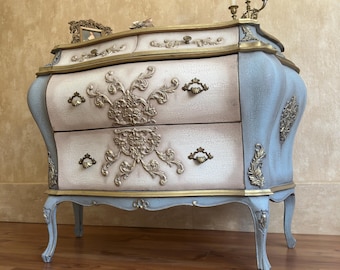 Kommode Shabby Chic weiß blau Vintage Kommode französische Stilkommode Barock Antik Look Möbel handveredelt