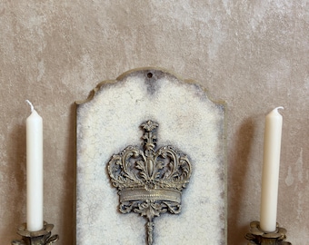 Shabby Chic MDF Holzschild Vintage Wanddeko in warmweiß mit Goldrand & Ornament Landhaus Stil