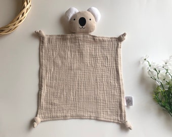 Organic Cotton Koala Security Blanket, Toddler Birthday, Gender Neutral, Baby Shower, Unique Baby Gift, Neutral Baby Gift, Comfort Blanket