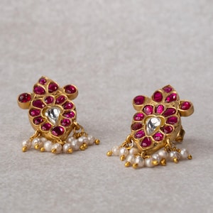 Kundan Silver Mini Stud Jhumka, Indian Earrings, Desi Jhumki, Handmade Jewelry For Traditional Indian Wear,  Earring Jewellery Gift For Her