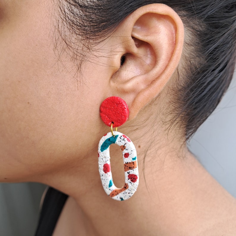 Rot und Braun Statement Ohrringe aus Polymer-Ton für Frauen Leicht Handgefertigt Hypoallergen Geeignet für alle Bestes Geschenk für sie Bild 9