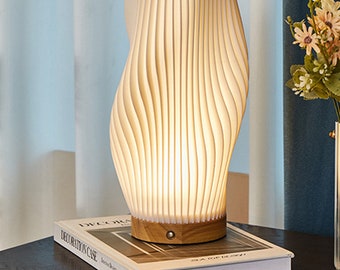 Rechargeable Wooden Led Table Lamp Cordless - Wave