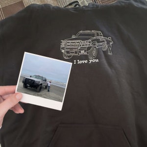 Custom Embroidered Trucker Hoodie from Your Photo, Custom Car Sweatshirt, Personalized Gift for Dad, Gift for Him Car Lover Truck Lover