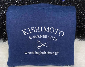 Embroideried Kishimoto and Warner Crewneck, Shatter Me Sweatshirt ,Embroidery Shatter Me Merch Hoodie, Aaron Warner Sweatshirt