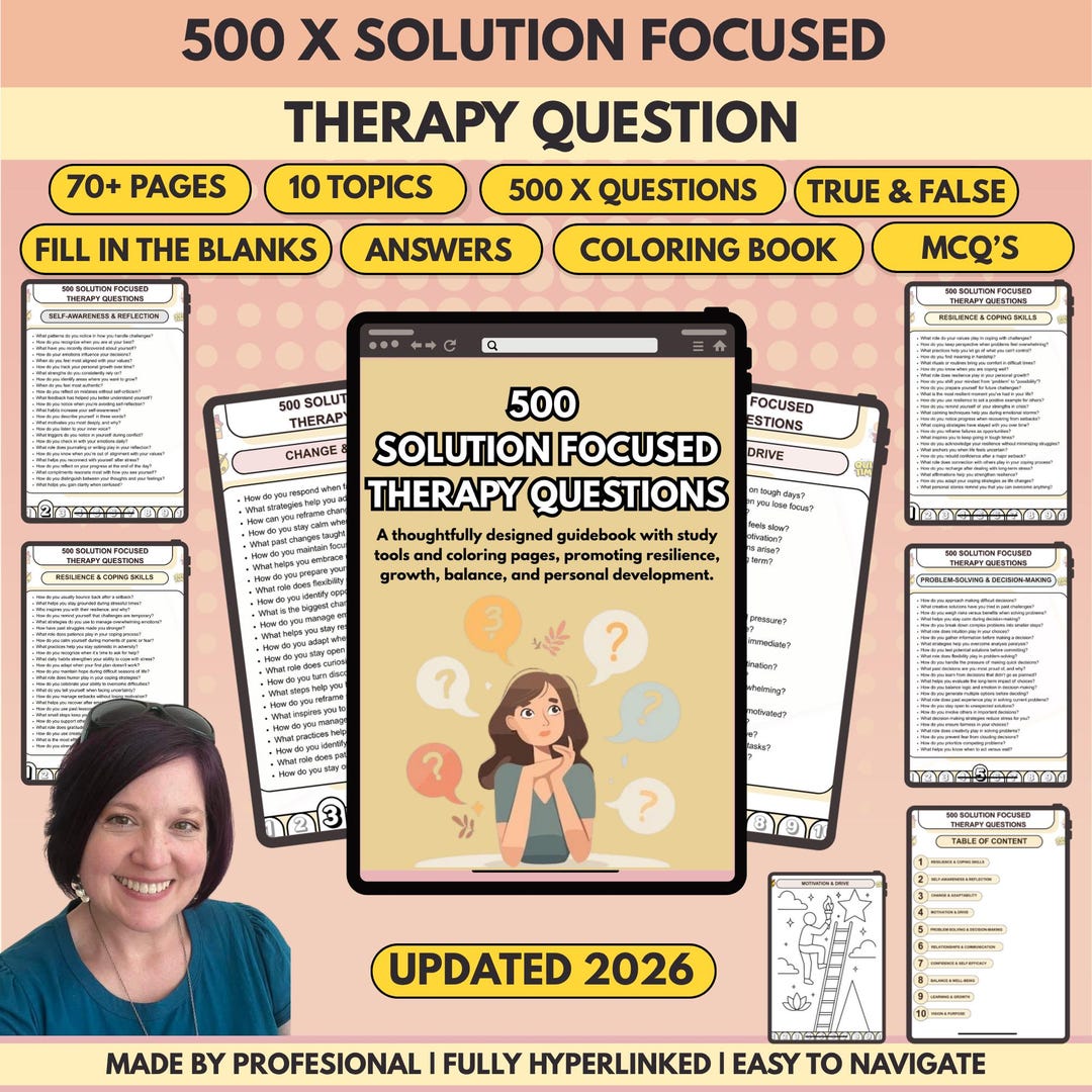 500 X Solution Focused Therapy Questions, SFBT Counselor Cheat Sheet ...