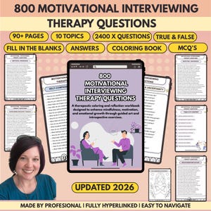 800 X Motivational Interviewing Therapy Questions: MI Cheat Sheets (Digital Download)