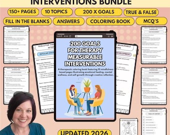 Goals for Therapy Measurable interventions Bundle, 200 X Goals, 150+ Pages Fully Hyperlinked, Quiz & Coloring Book 2026 (PDF)