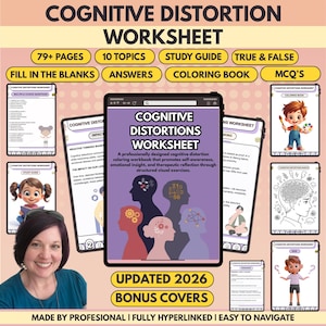 Cognitive Distortion Therapy Questions, CBT Core Values, Hyperlinked 2026 (Digital Download)