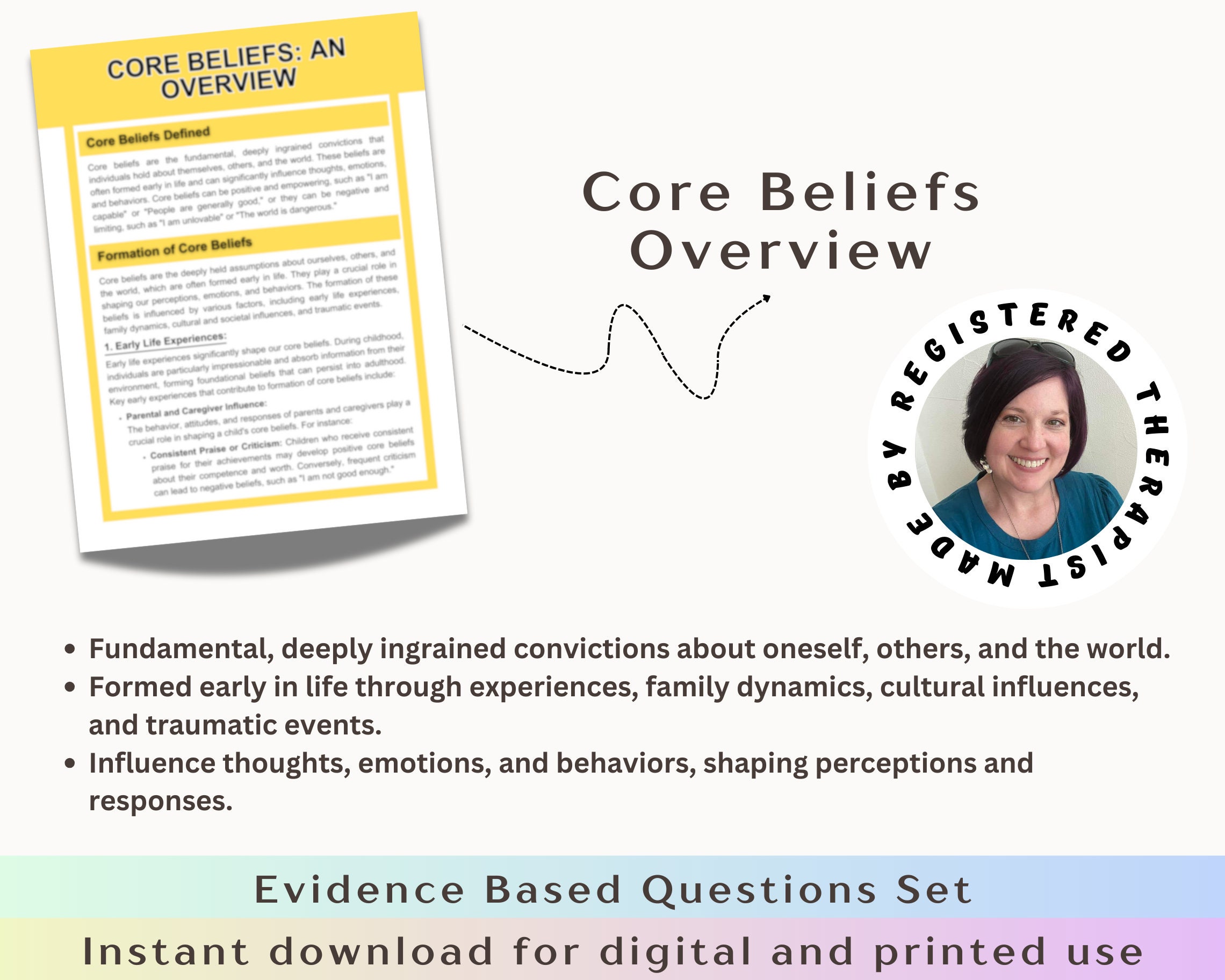 CBT Worksheets for Core Values, Mental Health Workbook, Limiting ...